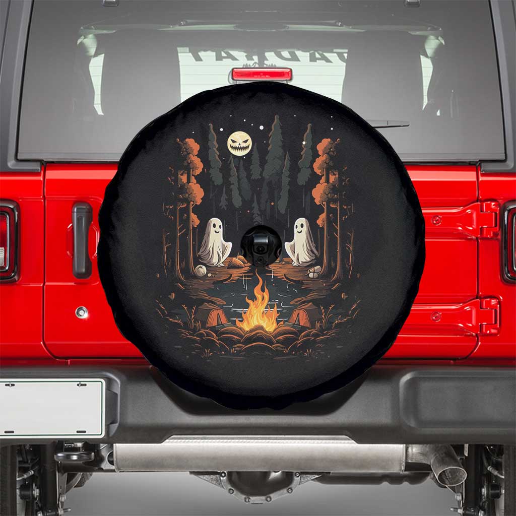 Cute Boo Spooky Ghost Camping Spare Tire Cover In The Forest Gothic Halloween TS02 Black Print Your Wear