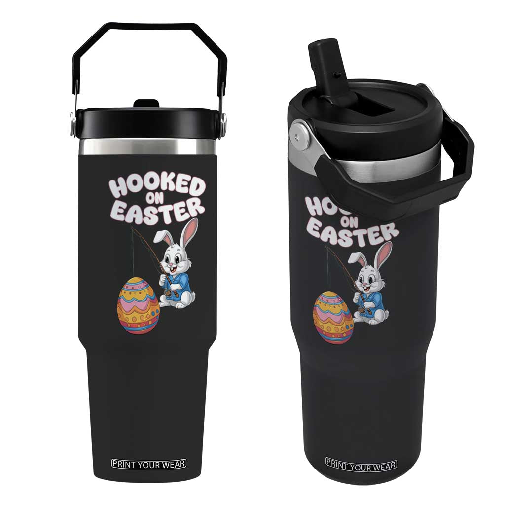 Cute Bunny Fishing Flip Straw Tumbler Hooked for Easter Eggs Funny Holiday TS02 One Size: 30 oz Black Print Your Wear