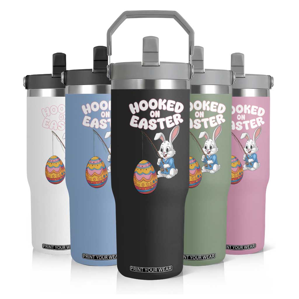 Cute Bunny Fishing Flip Straw Tumbler Hooked for Easter Eggs Funny Holiday TS02 Print Your Wear