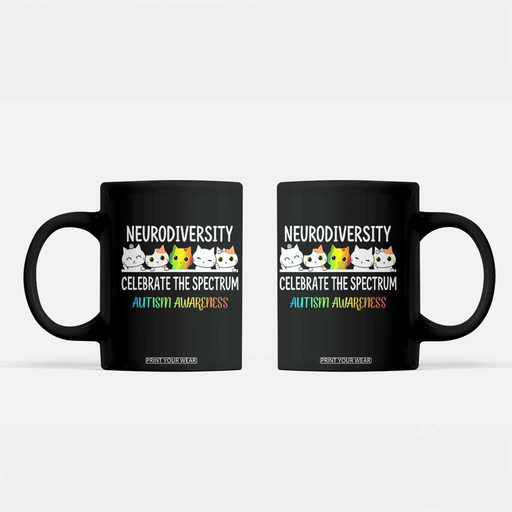 Cute Cats Autism Embrace Coffee Mug Neurodiversity Celebrate The Spectrum TS02 Black Print Your Wear