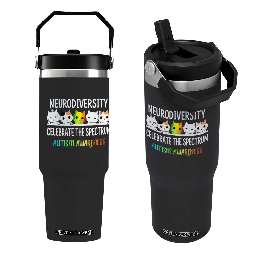 Cute Cats Autism Embrace Flip Straw Tumbler Neurodiversity Celebrate The Spectrum TS02 One Size: 30 oz Black Print Your Wear