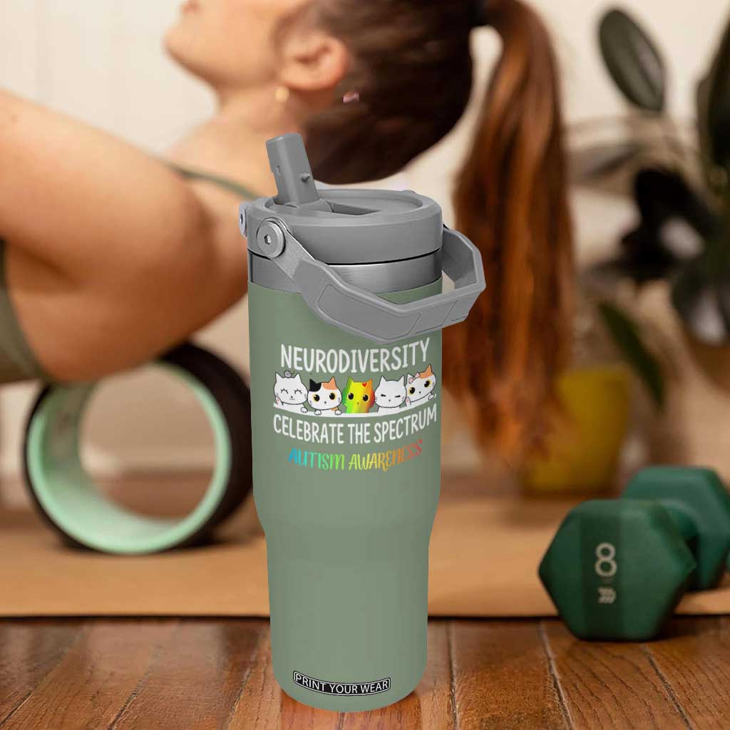 Cute Cats Autism Embrace Flip Straw Tumbler Neurodiversity Celebrate The Spectrum TS02 One Size: 30 oz Moss Green Print Your Wear