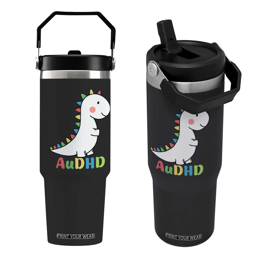 Cute Dinosaur AuDHD Flip Straw Tumbler ADHD Awareness TS02 One Size: 30 oz Black Print Your Wear