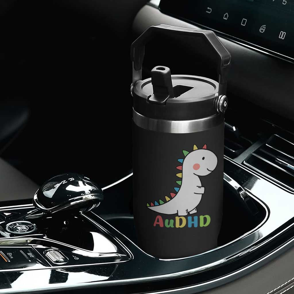 Cute Dinosaur AuDHD Flip Straw Tumbler ADHD Awareness TS02 Print Your Wear