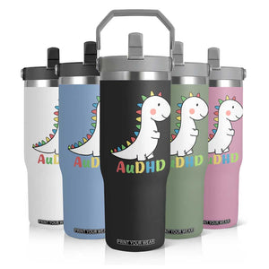 Cute Dinosaur AuDHD Flip Straw Tumbler ADHD Awareness TS02 Print Your Wear