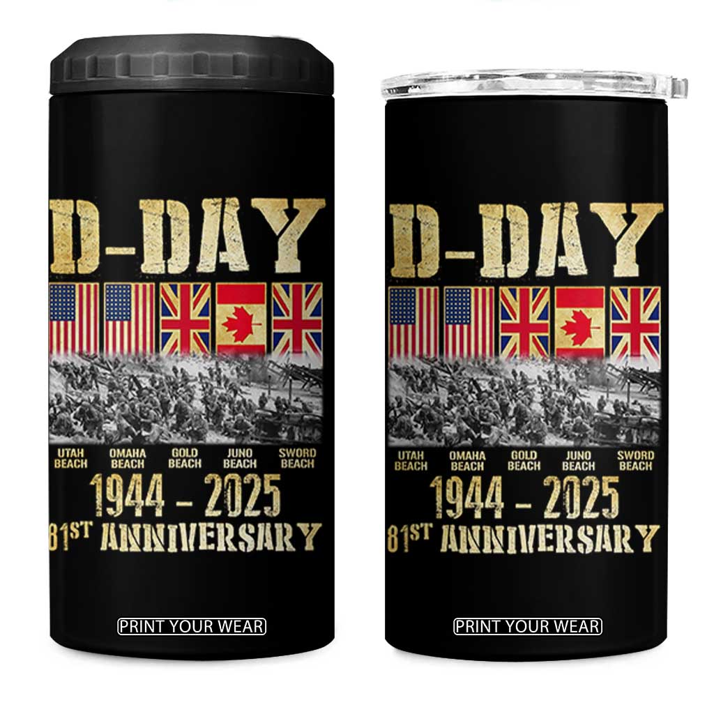 D Day 81st Anniversary Honor History Normandy WWII 4 in 1 Can Cooler Tumbler TS11 One Size: 16 oz Black Print Your Wear