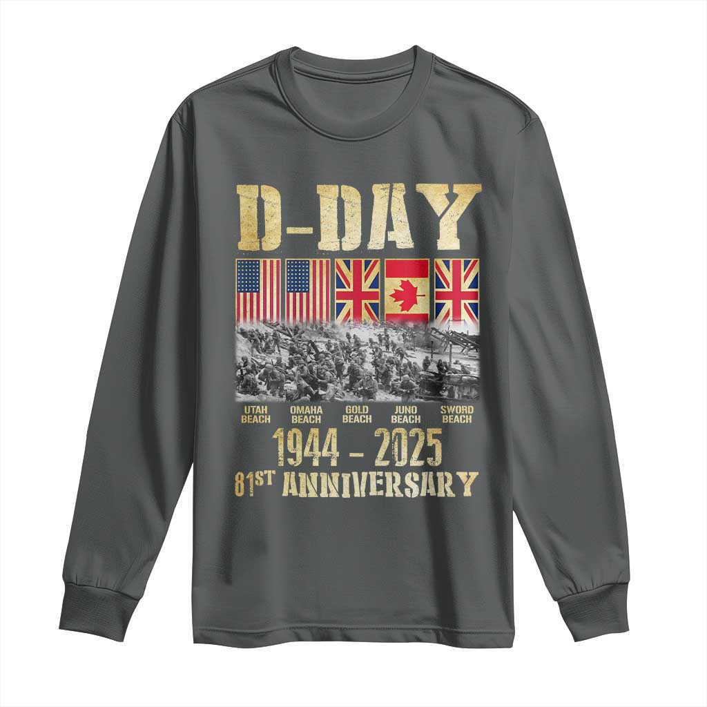 D Day 81st Anniversary Honor History Normandy WWII Long Sleeve Shirt TS11 Dark Heather Print Your Wear