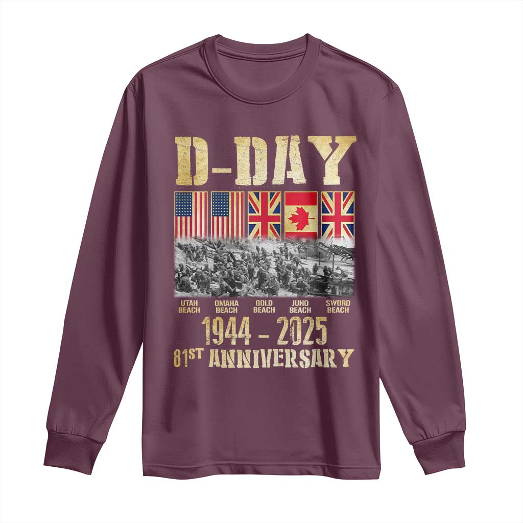 D Day 81st Anniversary Honor History Normandy WWII Long Sleeve Shirt TS11 Maroon Print Your Wear