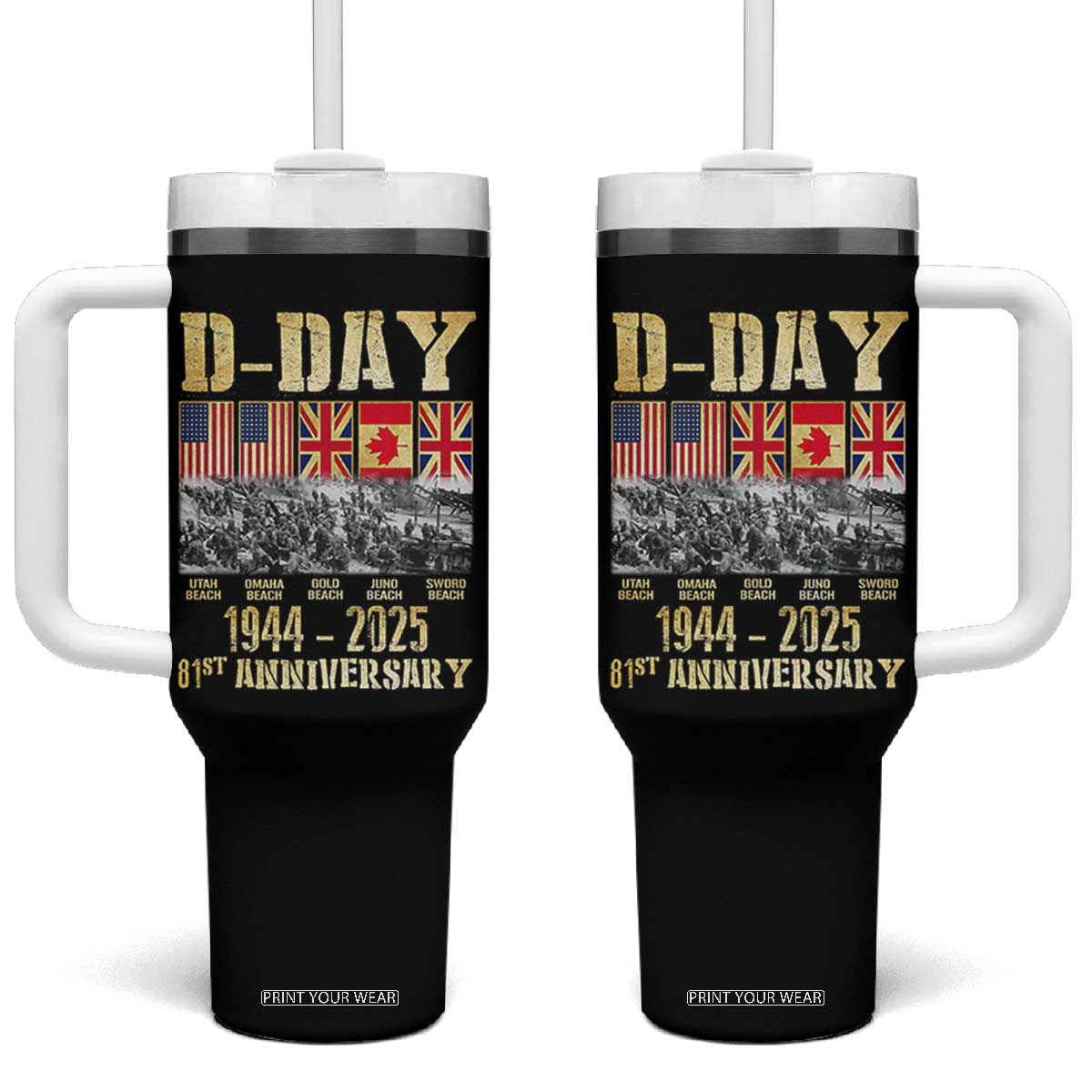 D Day 81st Anniversary Honor History Normandy WWII Tumbler With Handle TS11 One Size: 40 oz Black Print Your Wear