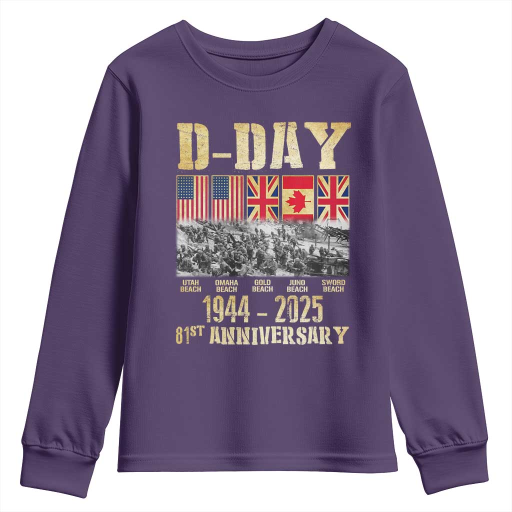 D Day 81st Anniversary Honor History Normandy WWII Youth Sweatshirt TS11 Purple Print Your Wear