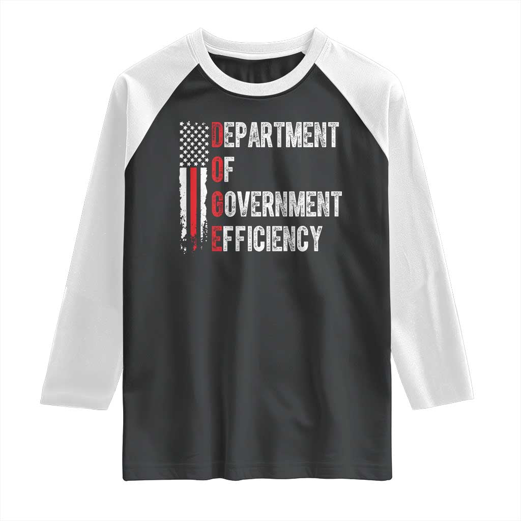 DOGE Department Of Government Efficiency Raglan Shirt D.O.G.E. Partiotic US Flag TS10 Black White Print Your Wear