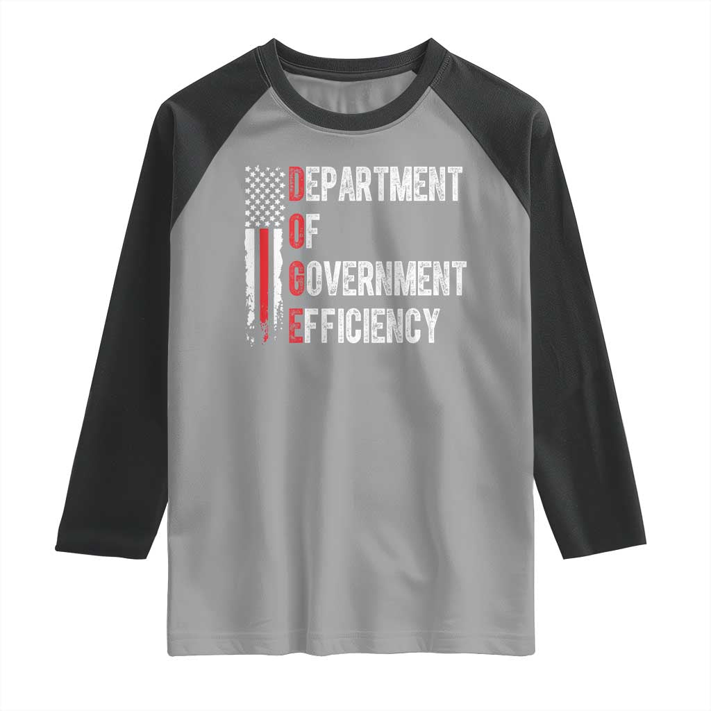 DOGE Department Of Government Efficiency Raglan Shirt D.O.G.E. Partiotic US Flag TS10 Sport Gray Black Print Your Wear