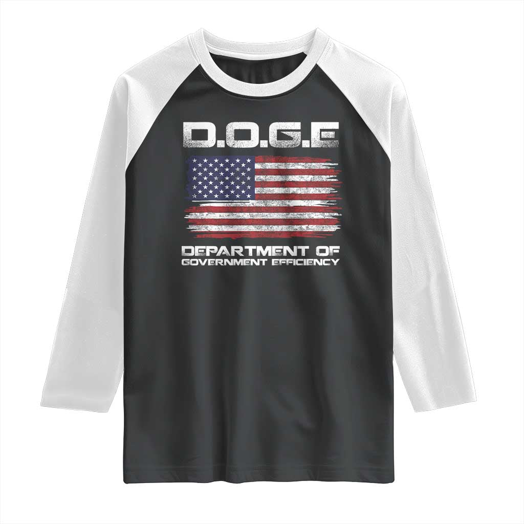 DOGE Department of Government Efficiency US Flag Raglan Shirt TS10 Black White Print Your Wear