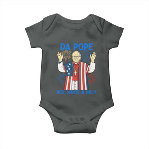 Da Pope Funny 4th of July Baby Onesie Red White and Holy Patriotic Catholic TS02 Dark Heather Print Your Wear
