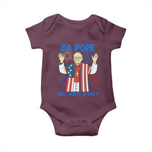 Da Pope Funny 4th of July Baby Onesie Red White and Holy Patriotic Catholic TS02 Maroon Print Your Wear