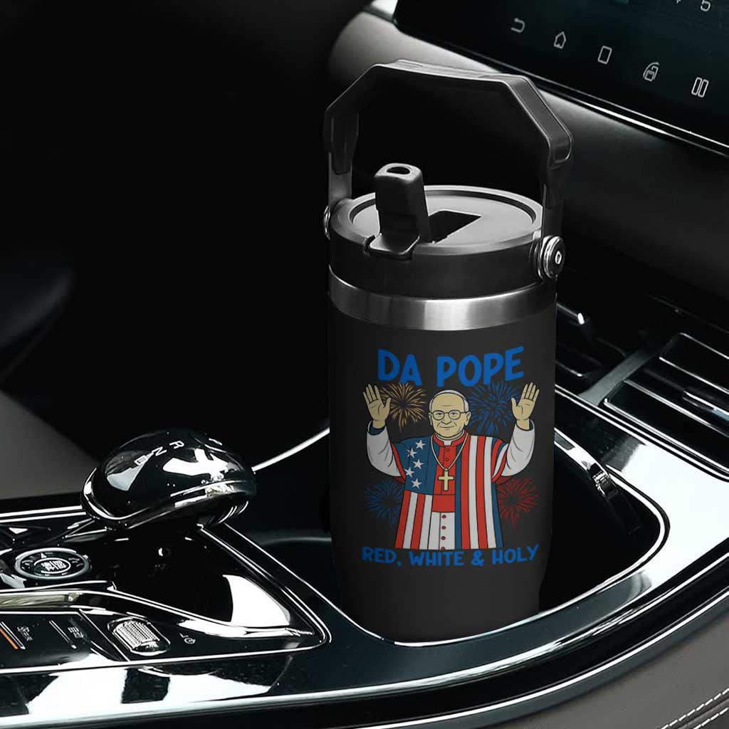 Da Pope Funny 4th of July Flip Straw Tumbler Red White and Holy Patriotic Catholic TS02 Print Your Wear