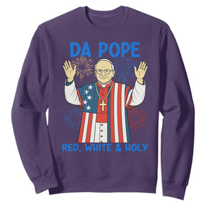 Da Pope Funny 4th of July Sweatshirt Red White and Holy Patriotic Catholic TS02 Purple Print Your Wear