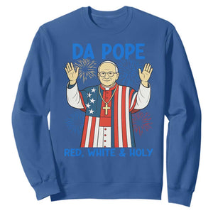 Da Pope Funny 4th of July Sweatshirt Red White and Holy Patriotic Catholic TS02 Royal Blue Print Your Wear