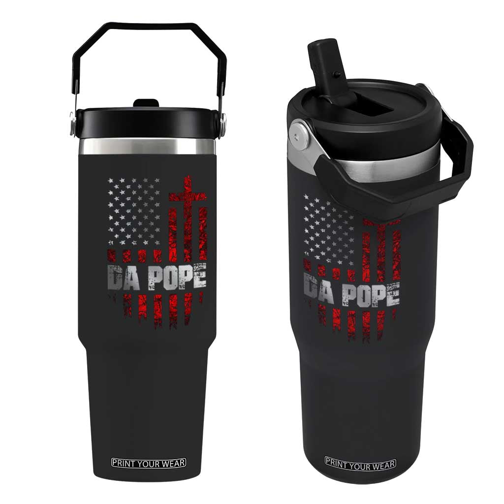 Da Pope Leo XIV Flip Straw Tumbler From America Chicago America US Flag TS10 One Size: 30 oz Black Print Your Wear