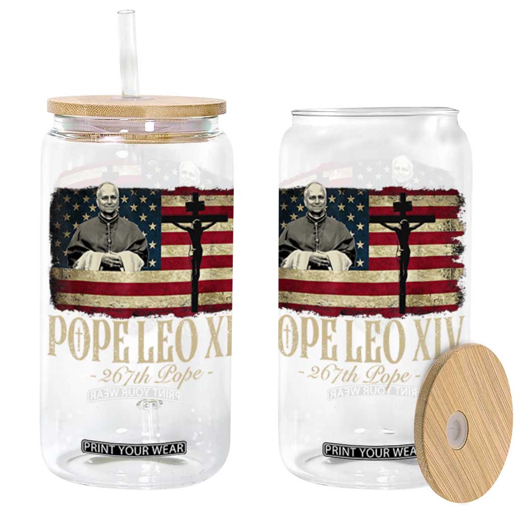 Da Pope Leo XIV Glass Can From America Chicago USA Flag Cross TS10 Black Print Your Wear
