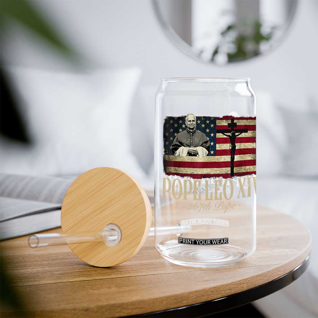 Da Pope Leo XIV Glass Can From America Chicago USA Flag Cross TS10 Print Your Wear