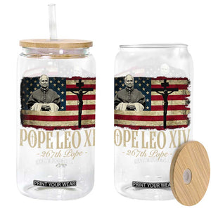 Da Pope Leo XIV Glass Can From America Chicago USA Flag Cross TS10 Black Print Your Wear
