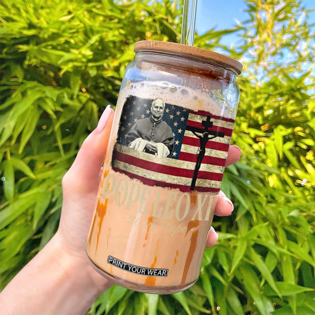 Da Pope Leo XIV Glass Can From America Chicago USA Flag Cross TS10 Print Your Wear