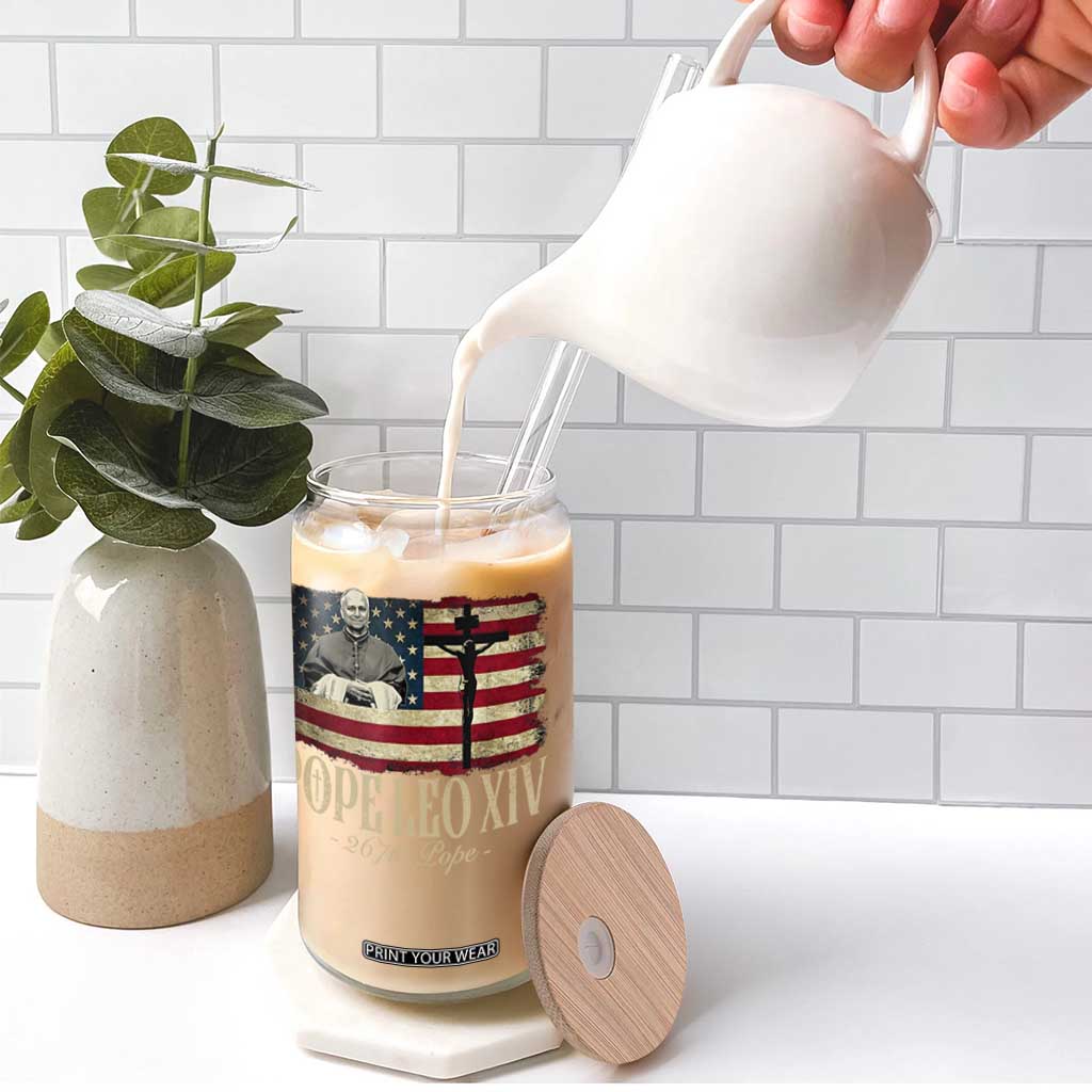 Da Pope Leo XIV Glass Can From America Chicago USA Flag Cross TS10 Print Your Wear