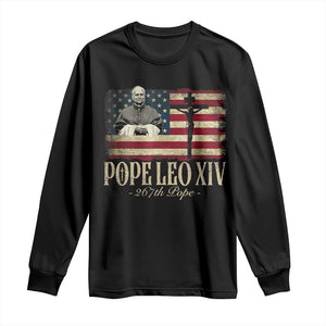 Da Pope Leo XIV Long Sleeve Shirt From America Chicago USA Flag Cross TS10 Black Print Your Wear