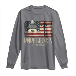 Da Pope Leo XIV Long Sleeve Shirt From America Chicago USA Flag Cross TS10 Charcoal Print Your Wear