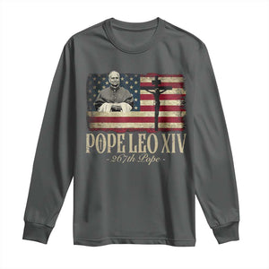 Da Pope Leo XIV Long Sleeve Shirt From America Chicago USA Flag Cross TS10 Dark Heather Print Your Wear