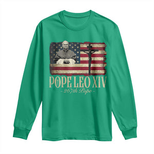 Da Pope Leo XIV Long Sleeve Shirt From America Chicago USA Flag Cross TS10 Irish Green Print Your Wear
