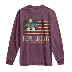 Da Pope Leo XIV Long Sleeve Shirt From America Chicago USA Flag Cross TS10 Maroon Print Your Wear