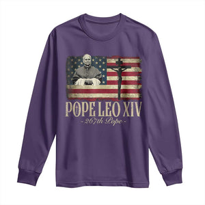 Da Pope Leo XIV Long Sleeve Shirt From America Chicago USA Flag Cross TS10 Purple Print Your Wear