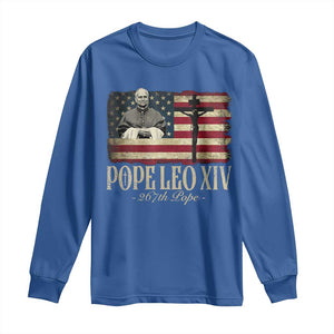 Da Pope Leo XIV Long Sleeve Shirt From America Chicago USA Flag Cross TS10 Royal Blue Print Your Wear