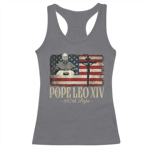 Da Pope Leo XIV Racerback Tank Top From America Chicago USA Flag Cross TS10 Charcoal Print Your Wear