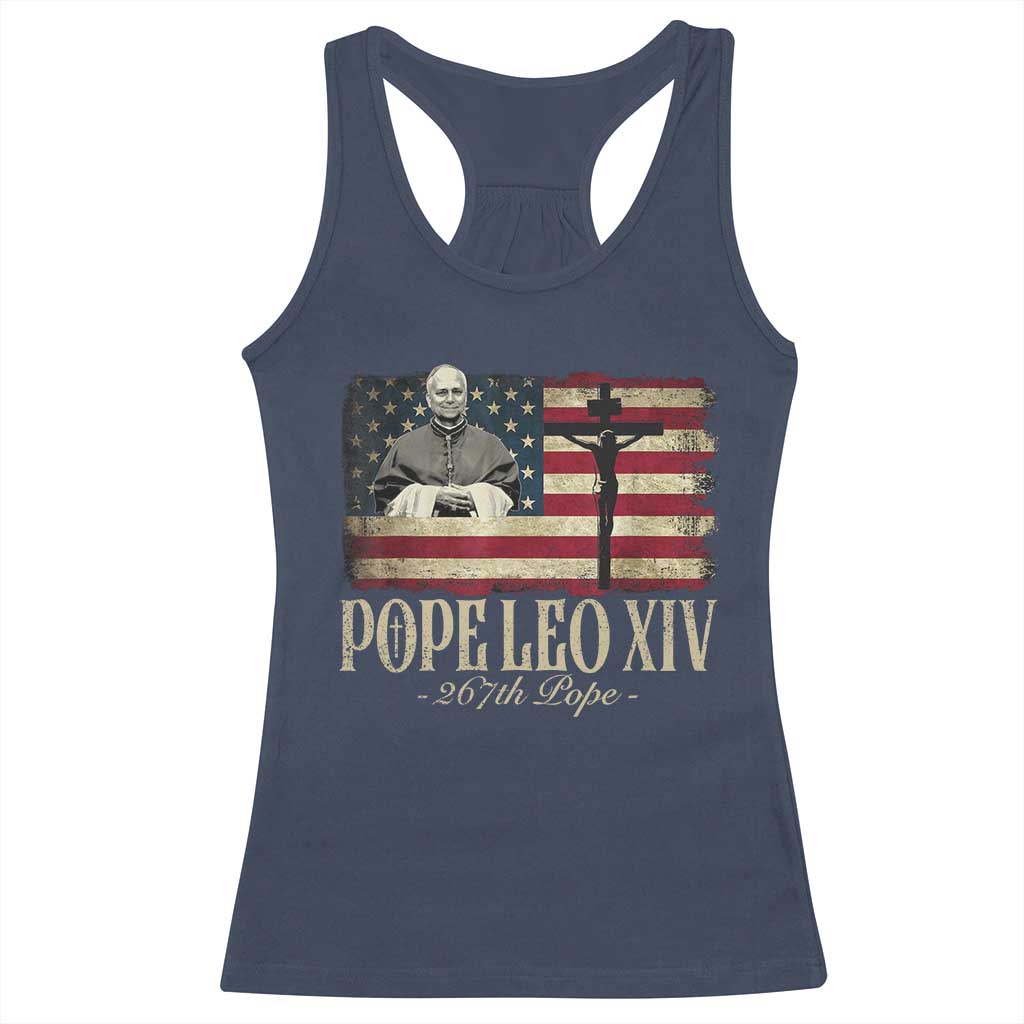 Da Pope Leo XIV Racerback Tank Top From America Chicago USA Flag Cross TS10 Navy Print Your Wear