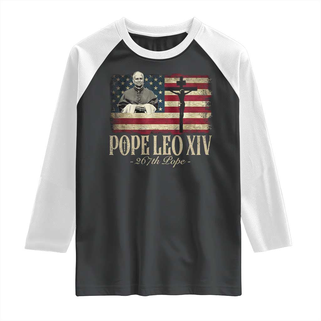Da Pope Leo XIV Raglan Shirt From America Chicago USA Flag Cross TS10 Black White Print Your Wear