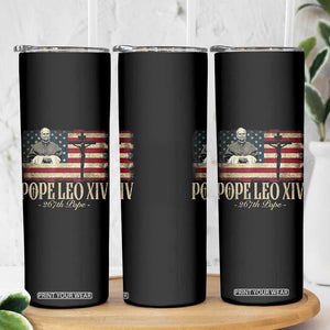 Da Pope Leo XIV Skinny Tumbler From America Chicago USA Flag Cross TS10 Print Your Wear
