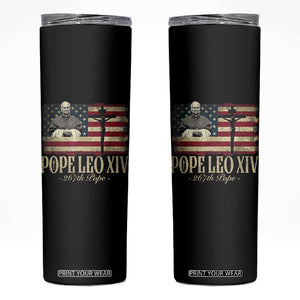 Da Pope Leo XIV Skinny Tumbler From America Chicago USA Flag Cross TS10 Black Print Your Wear