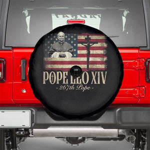Da Pope Leo XIV Spare Tire Cover From America Chicago USA Flag Cross TS10 Black Print Your Wear