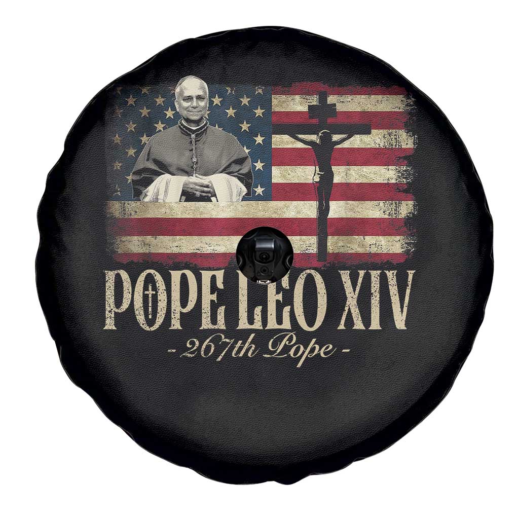 Da Pope Leo XIV Spare Tire Cover From America Chicago USA Flag Cross TS10 Print Your Wear