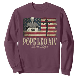 Da Pope Leo XIV Sweatshirt From America Chicago USA Flag Cross TS10 Maroon Print Your Wear