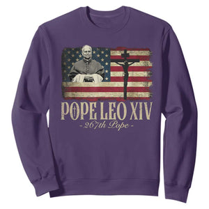 Da Pope Leo XIV Sweatshirt From America Chicago USA Flag Cross TS10 Purple Print Your Wear