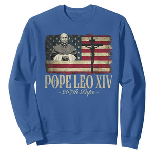 Da Pope Leo XIV Sweatshirt From America Chicago USA Flag Cross TS10 Royal Blue Print Your Wear