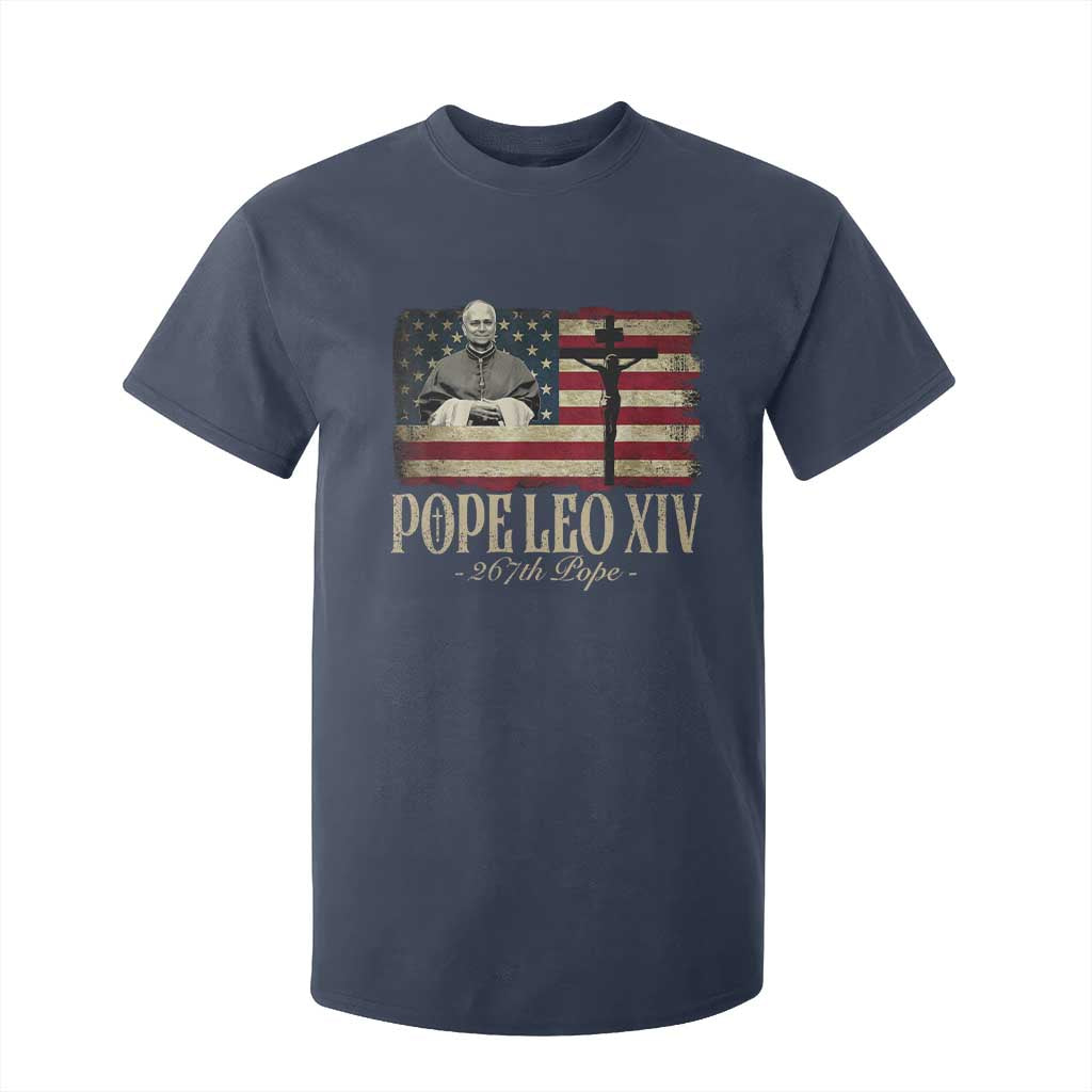 Da Pope Leo XIV T Shirt For Kid From America Chicago USA Flag Cross TS10 Navy Print Your Wear