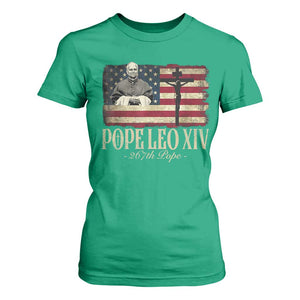 Da Pope Leo XIV T Shirt For Women From America Chicago USA Flag Cross TS10 Irish Green Print Your Wear