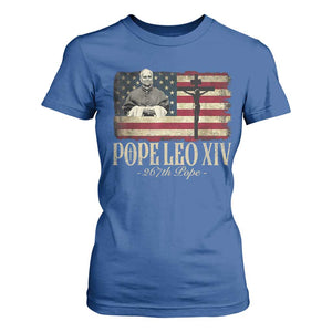 Da Pope Leo XIV T Shirt For Women From America Chicago USA Flag Cross TS10 Royal Blue Print Your Wear