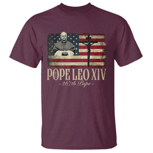 Da Pope Leo XIV T Shirt From America Chicago USA Flag Cross TS10 Maroon Print Your Wear