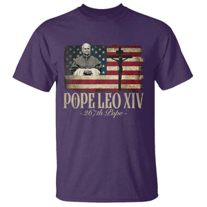 Da Pope Leo XIV T Shirt From America Chicago USA Flag Cross TS10 Purple Print Your Wear